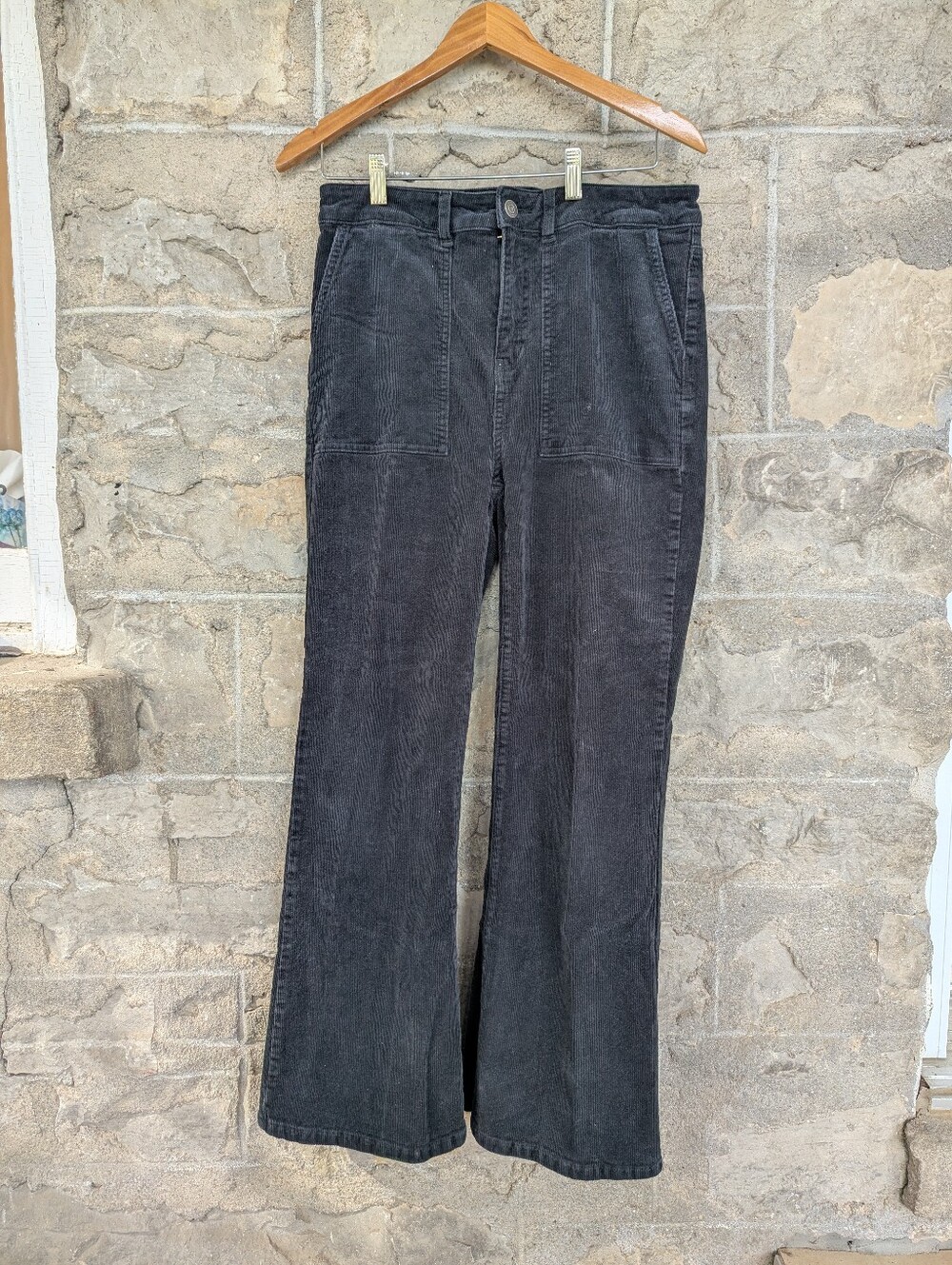 Women’s Black Corduroy Flare Jeans Black Tape Grunge Dark 14